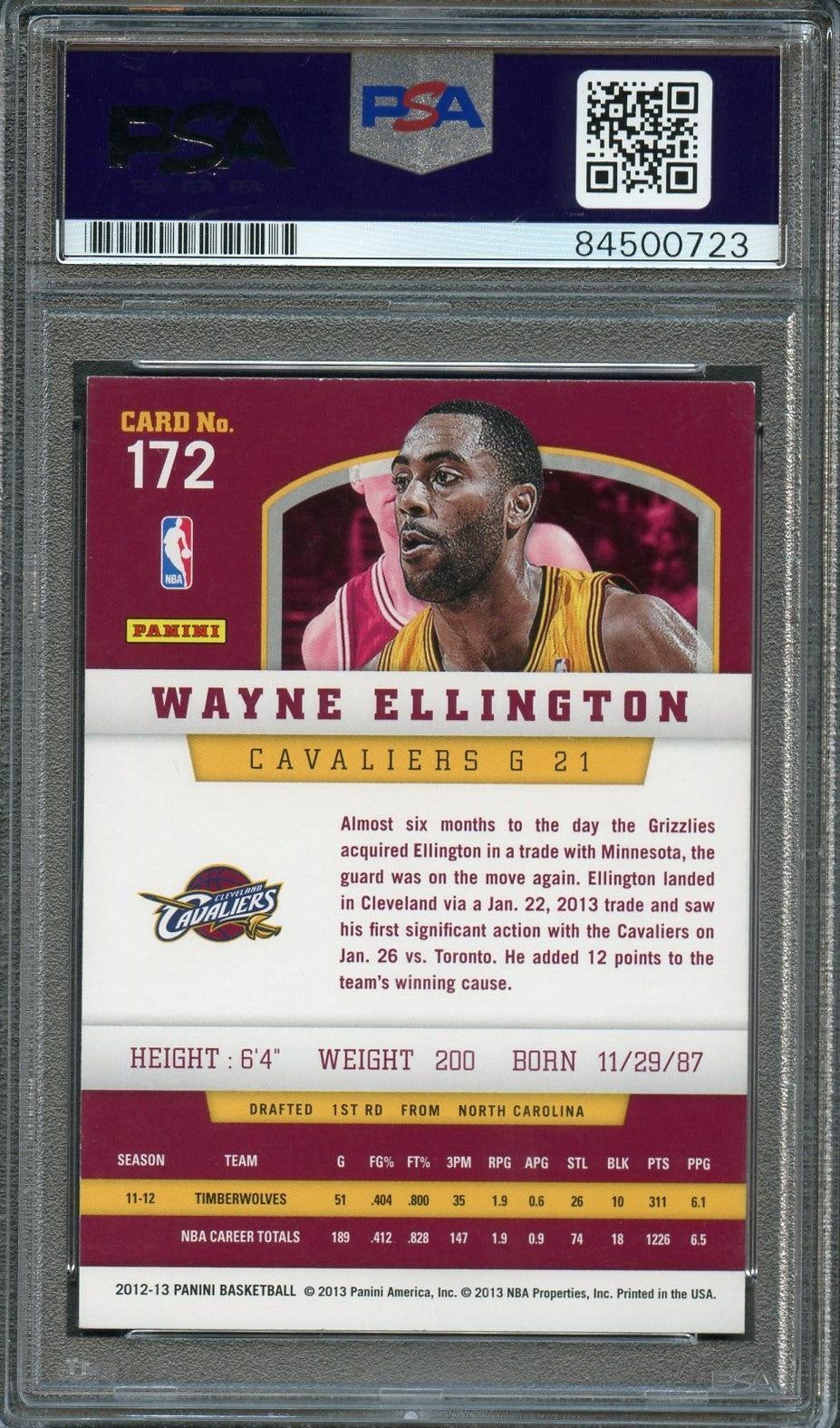 2012-13 Panini Basketball #172 Wayne Ellington Signed Card AUTO 10 PSA Slabbed C