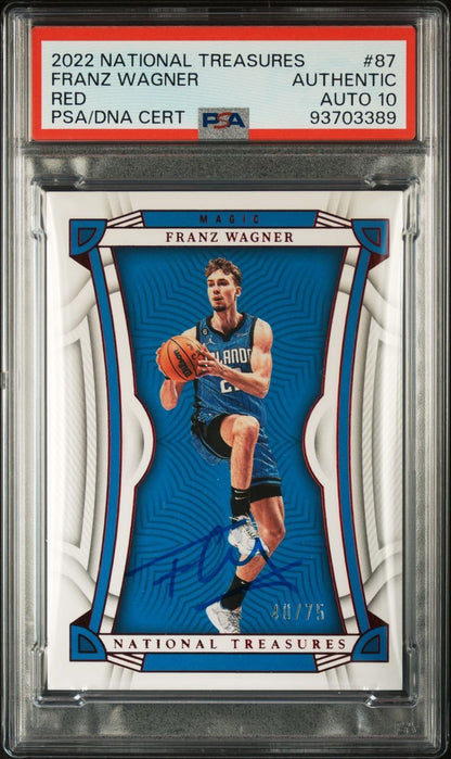 2022 National Treasures #87 Franz Wagner RED Signed Card Authentic AUTO 10 PSA/D
