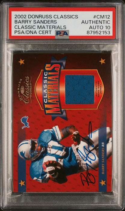 2002 Donruss Classics Classic Materials #CM12  Barry Sanders Signed PSA Authenti