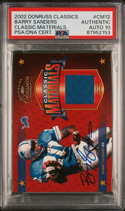 2002 Donruss Classics Classic Materials #CM12  Barry Sanders Signed PSA Authenti