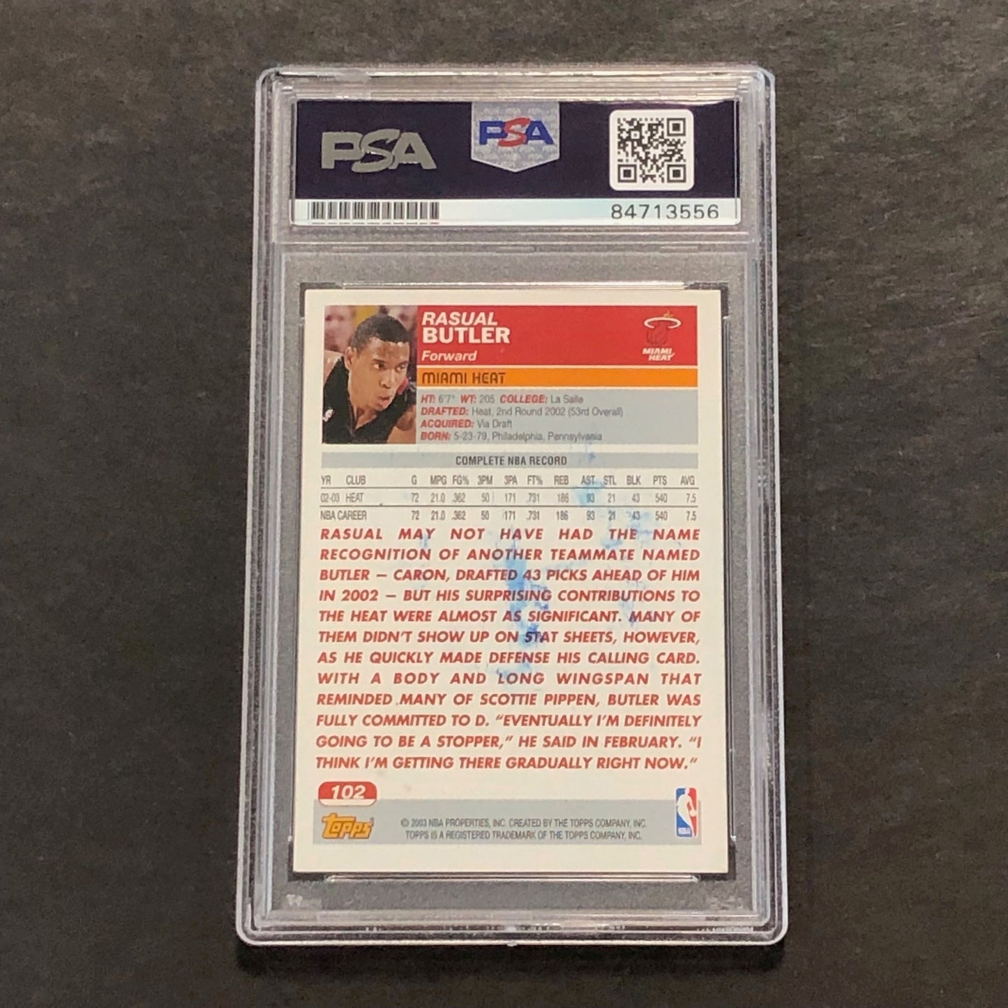 2003-04 Topps #102 Rasual Butler Signed Card PSA Slabbed