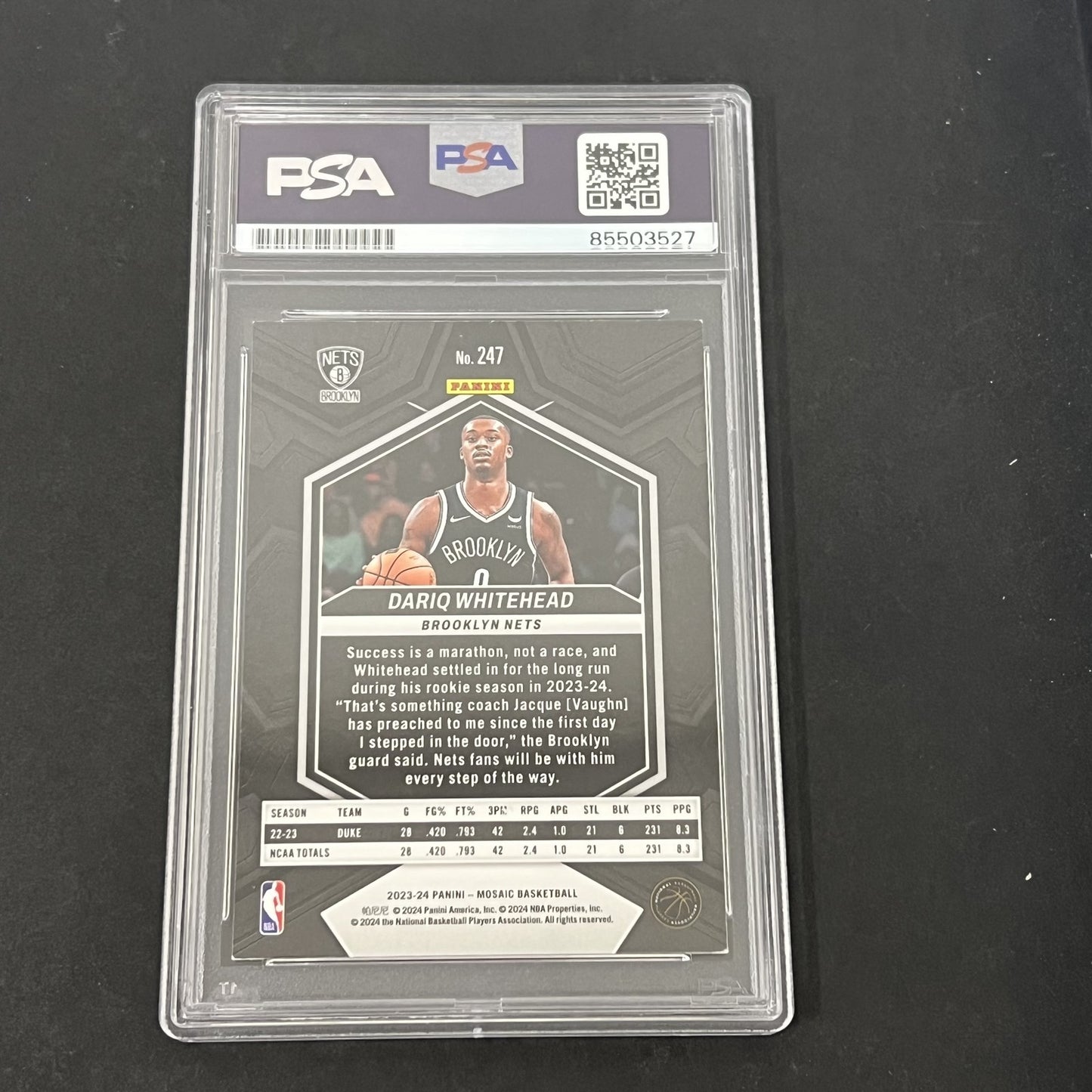 2023-24 Panini Mosaic #247 Dariq Whitehead signed card PSA