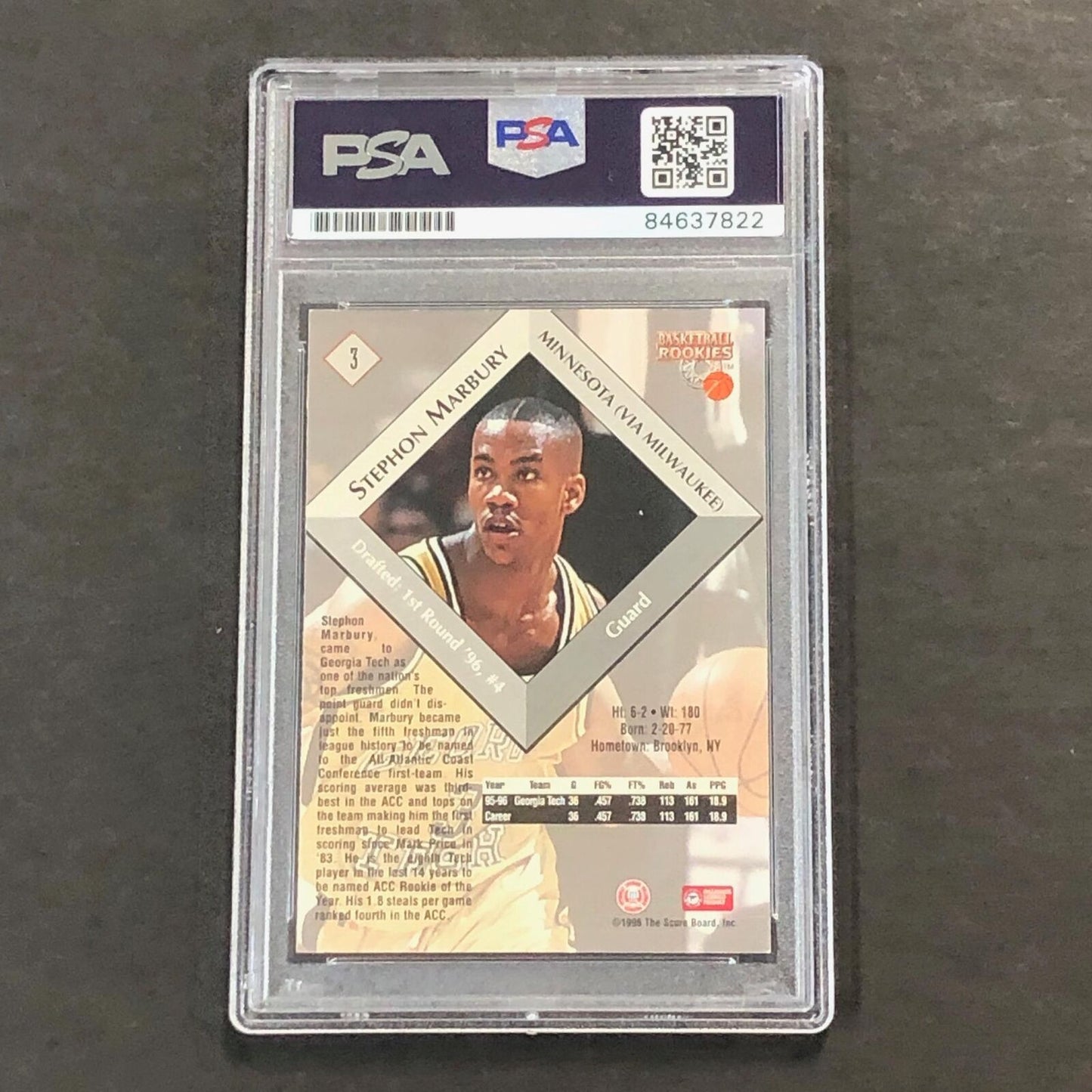 1995-96 Basketball Rookies #3 Stephon Marbury Signed Card AUTO PSA Slabbed Georg