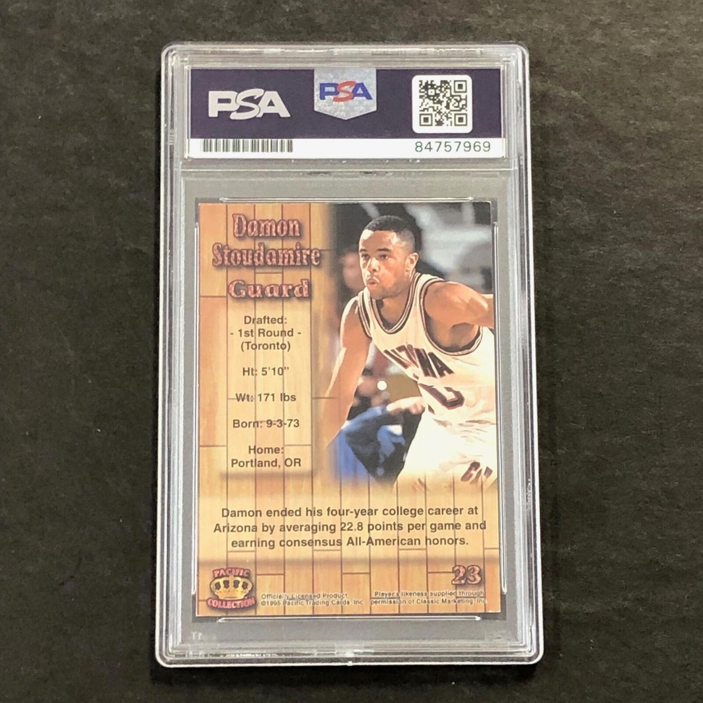 1995 Pacific Prism Draft Picks #23 DAMON STOUDAMIRE Signed Card AUTO PSA Slabbed