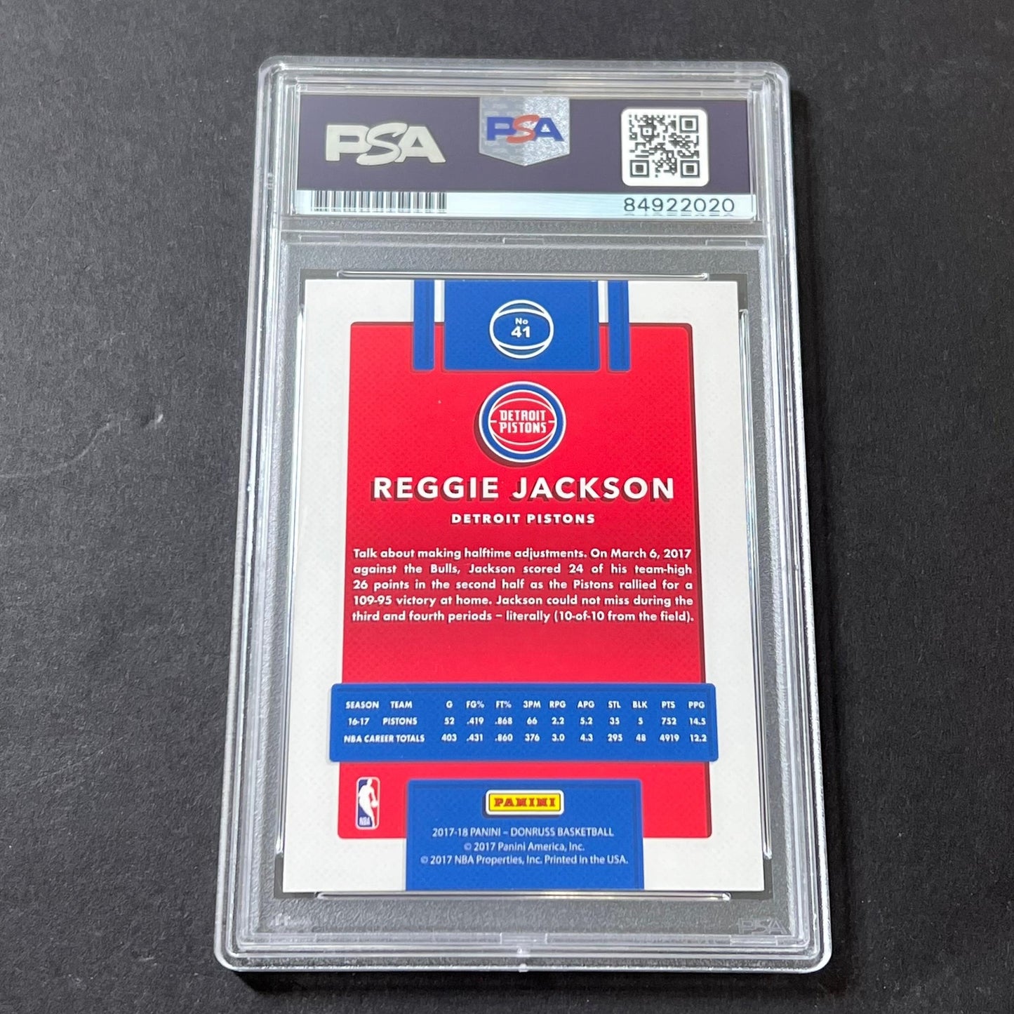 2017-18 Panini Donruss #41 Reggie Jackson Signed Card Auto 10 PSA/DNA Slabbed Pi