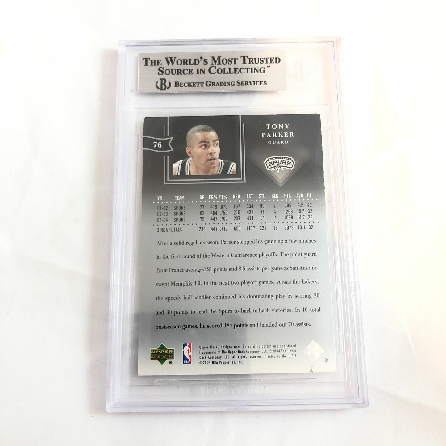 2003-04 Upper Deck All-Star Lineup Tony Parker Signed AUTO #76 BAS BGS Beckett S