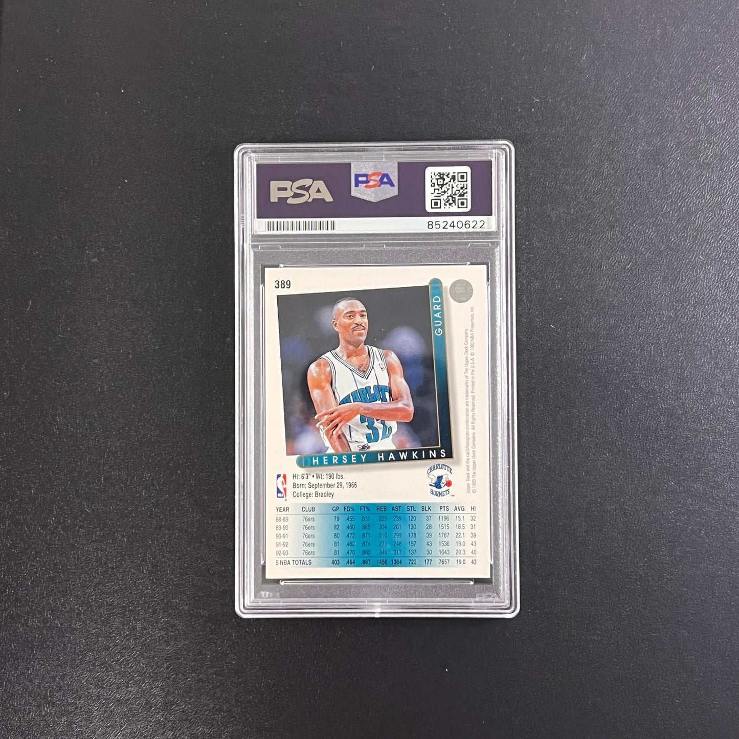 1989-90 UpperDeck #389 Hersey Hawkins Signed Card PSA Slabbed Hornets