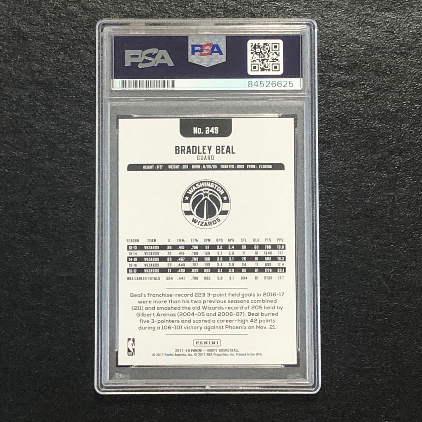 2017-18 NBA Hoops #245 Bradley Beal Signed Card AUTO PSA Slabbed Wizards