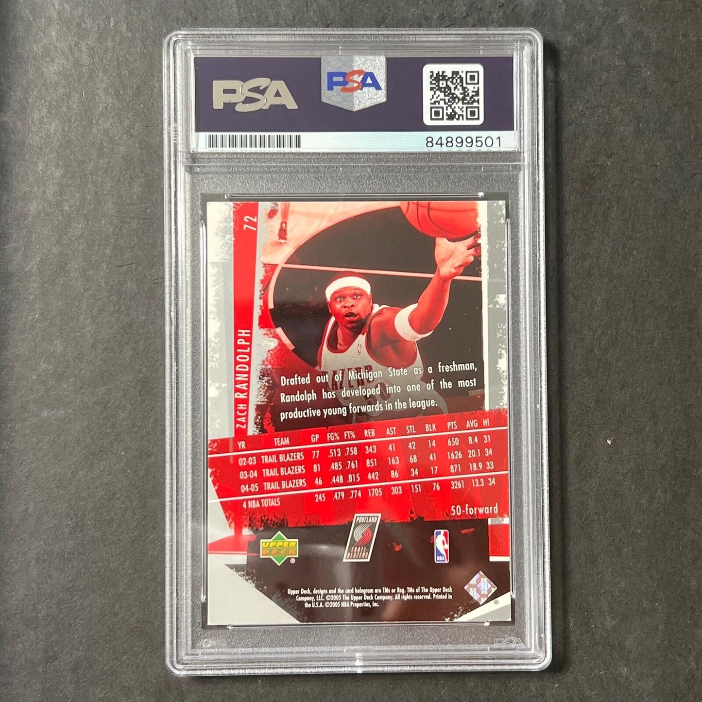 2005-06 Upper Deck Slam #72 Zach Randolph signed Card Auto PSA/DNA Slabbed Trail