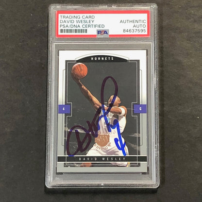 2003-04 NBA Fleer #18 David Wesley Signed Card AUTO PSA Slabbed Hornets