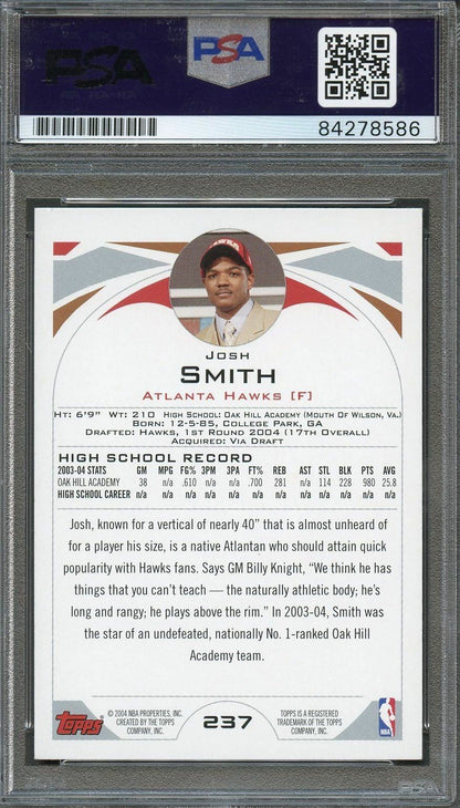 2004 Topps #237 Josh Smith signed Auto Card PSA/DNA Slabbed Hawks