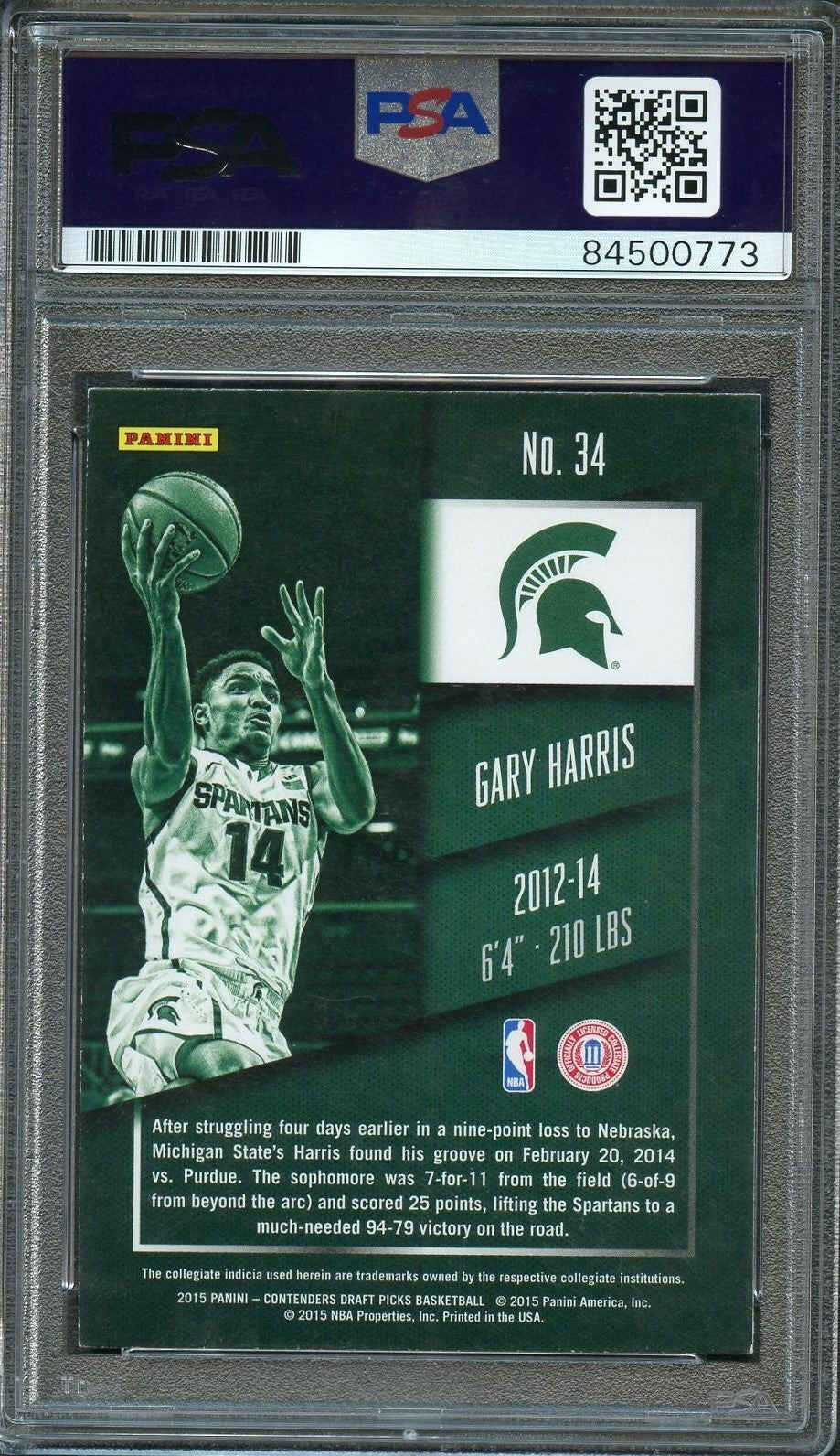 2015-16 Contenders Draft Picks #34 Gary Harris Signed AUTO 10 PSA Slabbed Sparta