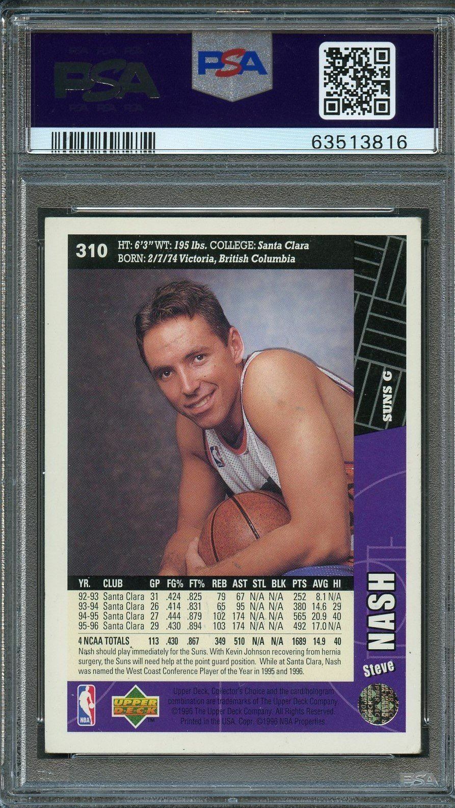 1996 Upper Deck Collectors Choice #310 Steve Nash Signed Card Auto 10 PSA Slabbe
