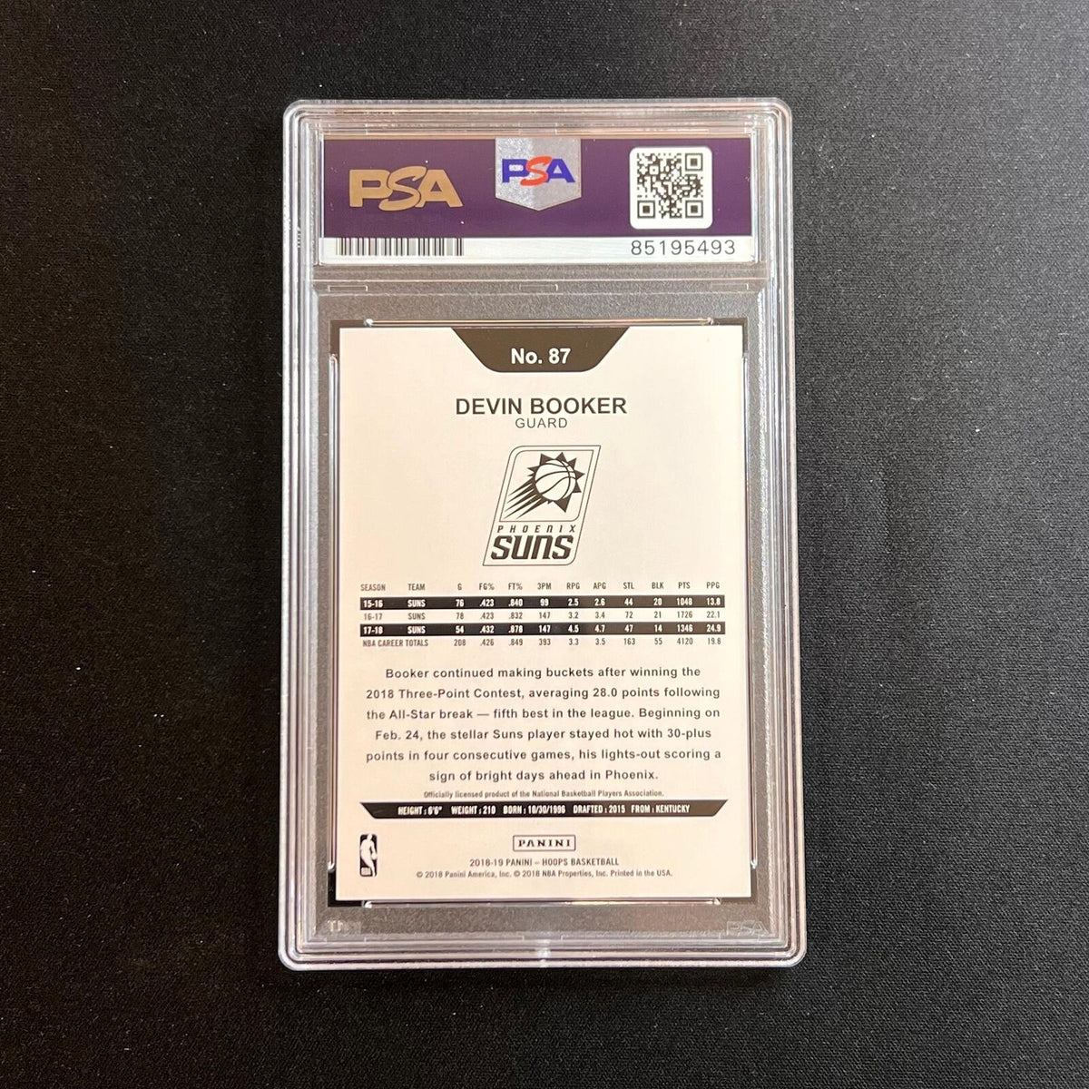 2018-19 Panini Hoops #87 Devin Booker AUTO Signed card PSA Slabbed Autographed S
