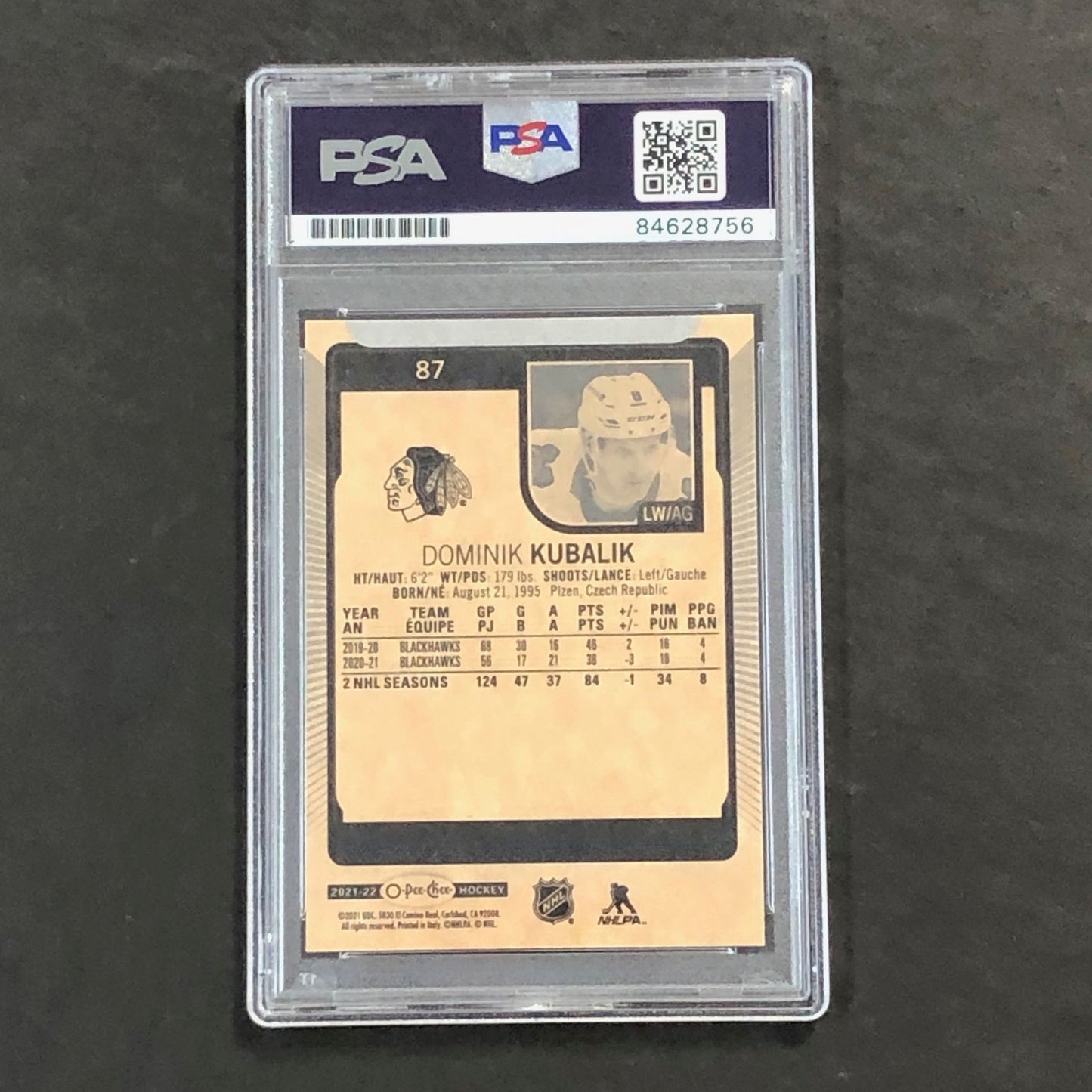 2021-22 O-Pee-Chee #87 Dominik Kubalik Signed Card AUTO 10 PSA slabbed Blackhawk