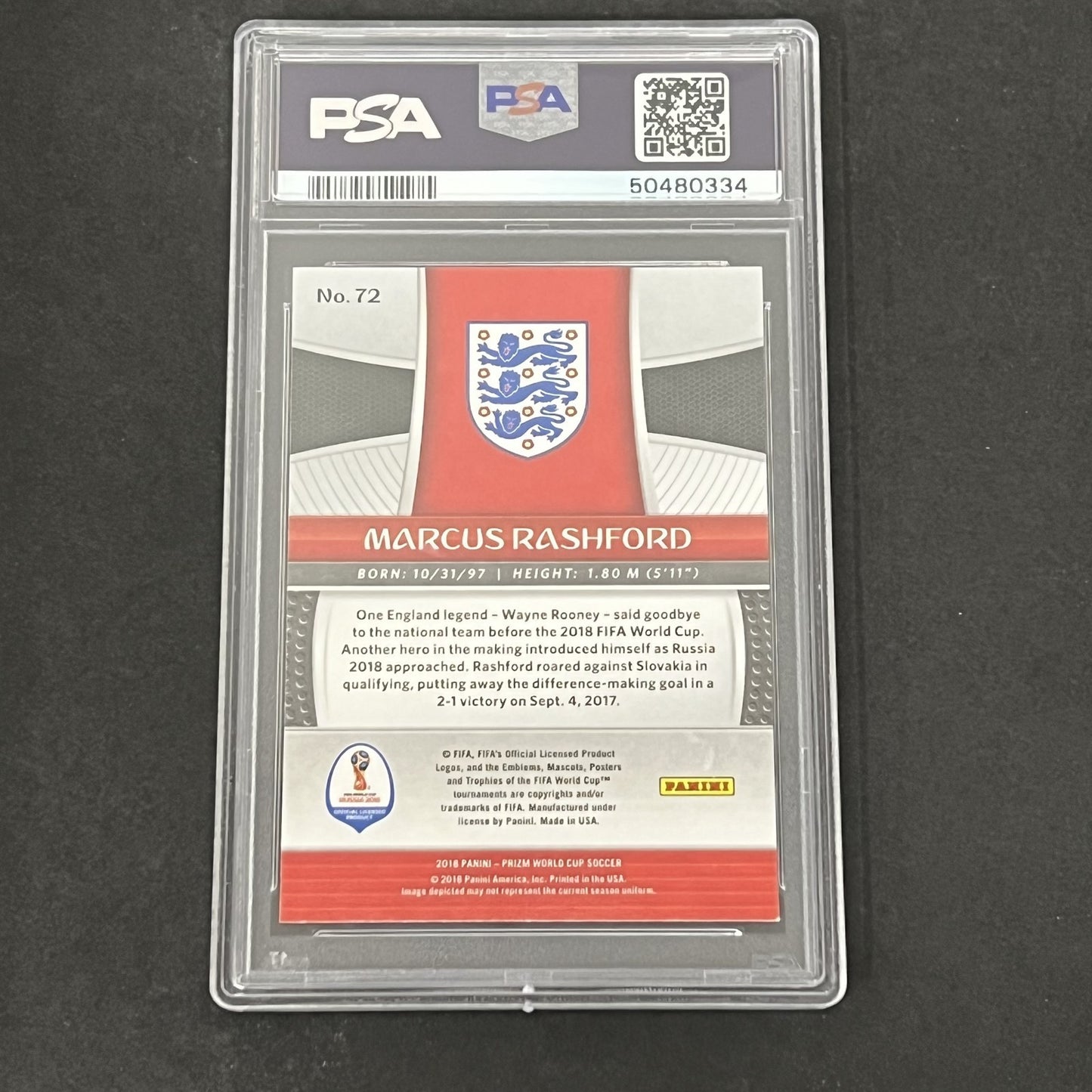 2018 Panini Prizm World Cup #72 Marcus Rashford PSA 8