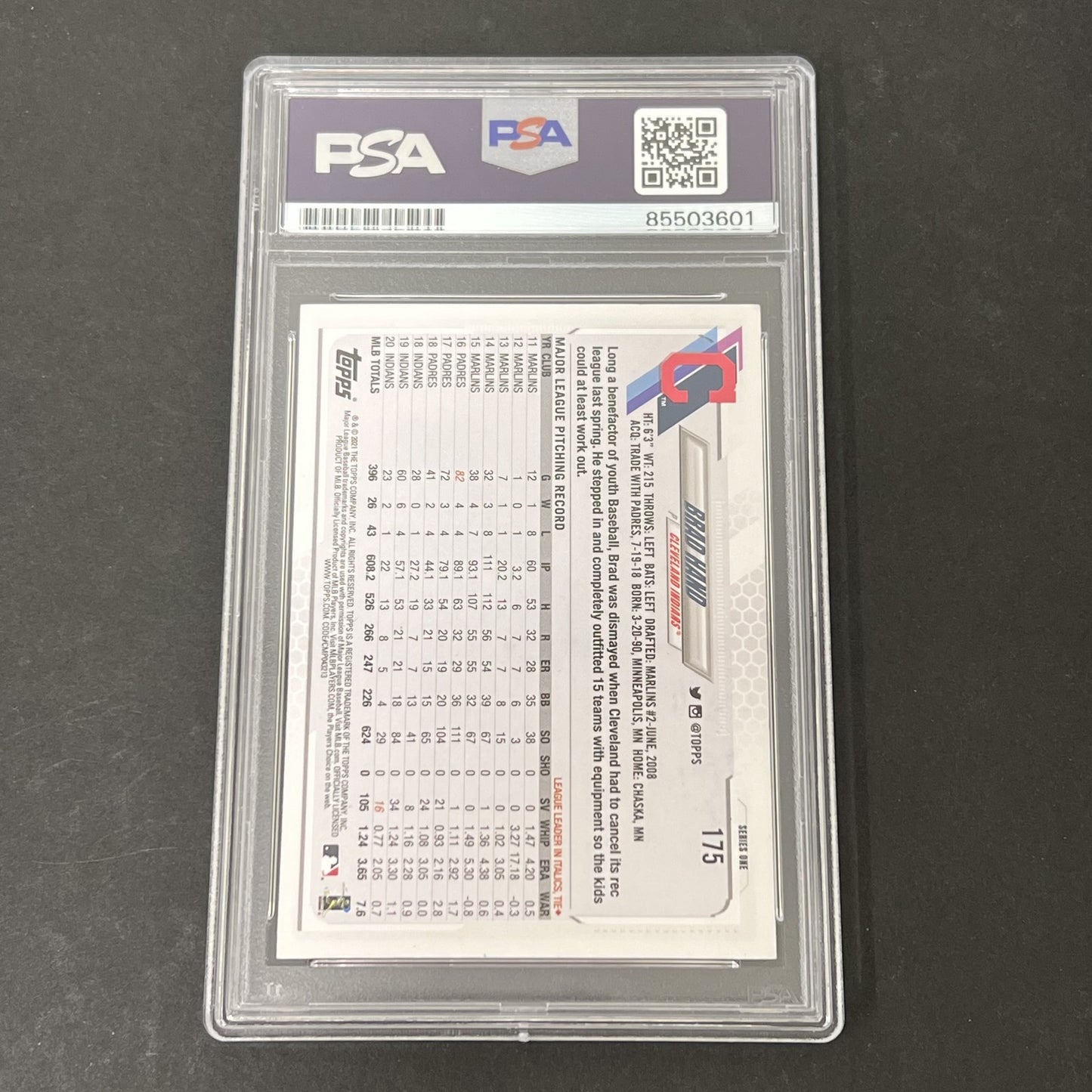 2021 Topps Series 1 #175 Brad Hand signed card PSA
