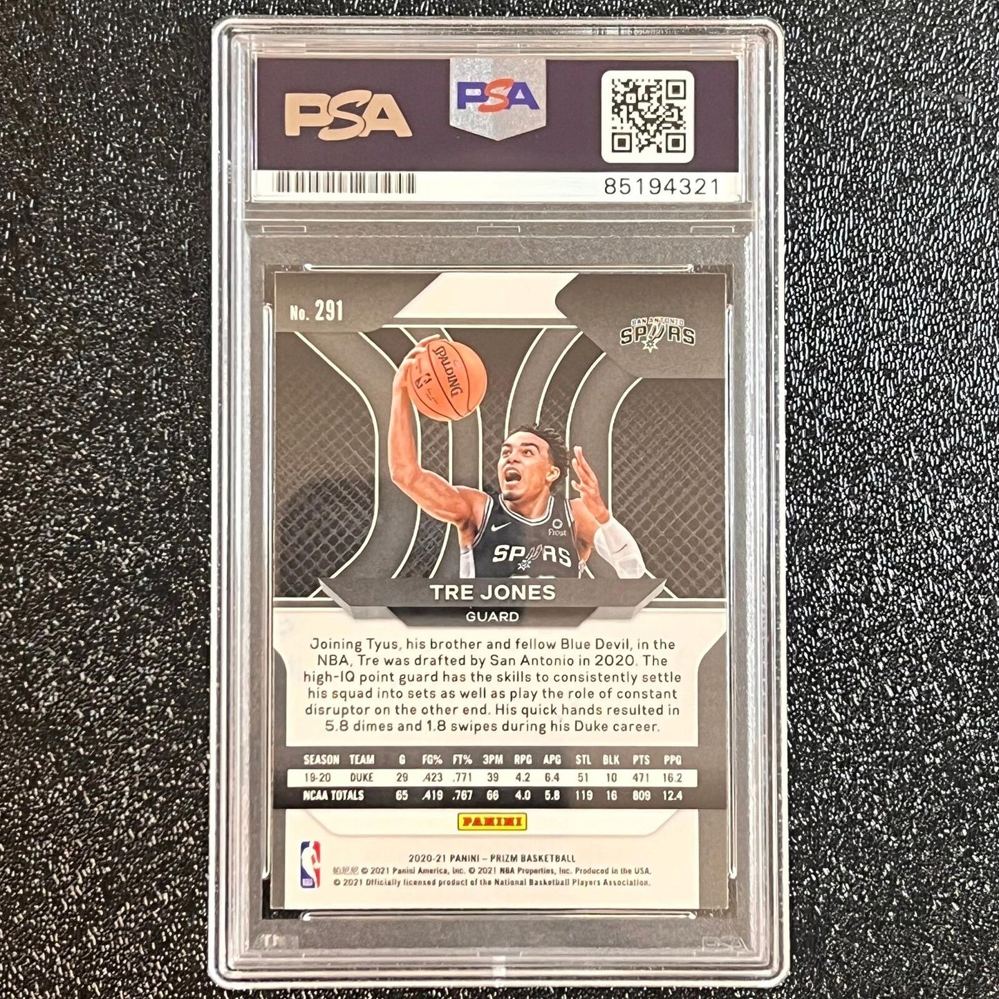 2021 Panini Prizm #291 Tre Jones Signed Card AUTO PSA/DNA Slabbed RC Spurs