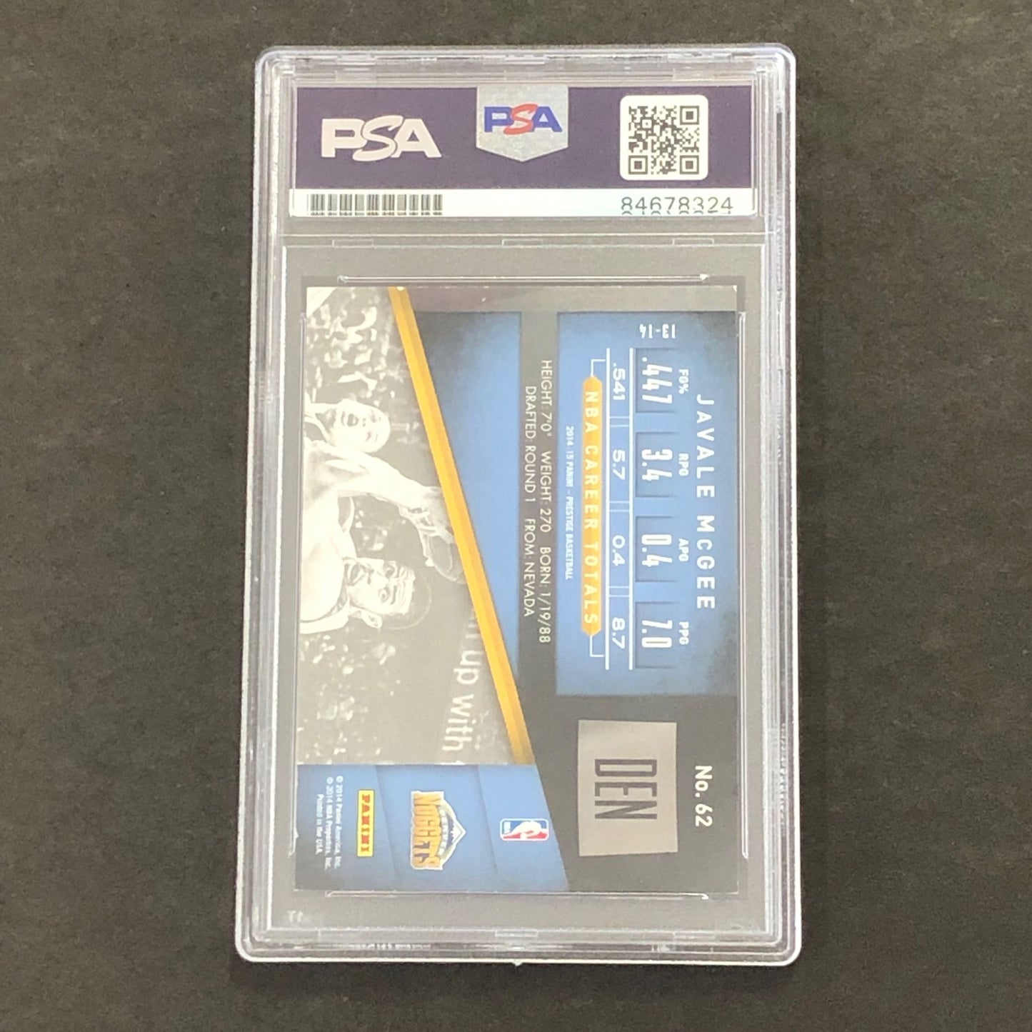 2014-15 Panini Prestige #62 JaVale McGee Signed PSA Slabbed Nuggets