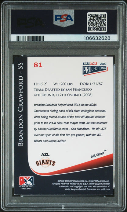 2009 Tristar Projections #81 Brandon Crawford signed card PSA 7 Auto 10