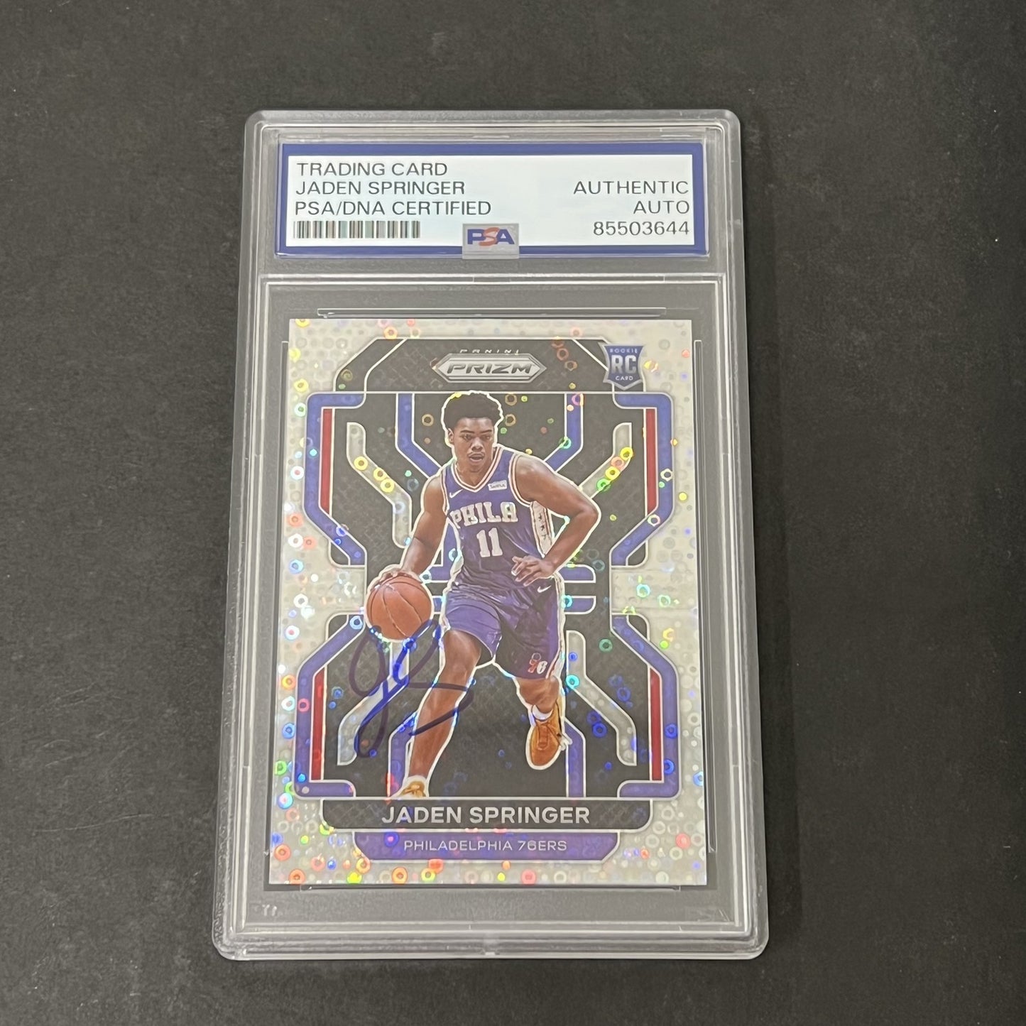 2021-22 Panini Prizm #317 Jaden Springer signed card PSA 76ers