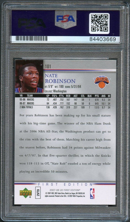 2007-08 Upper Deck First Edition #101 Nate Robinson Signed Card AUTO PSA Slabbed