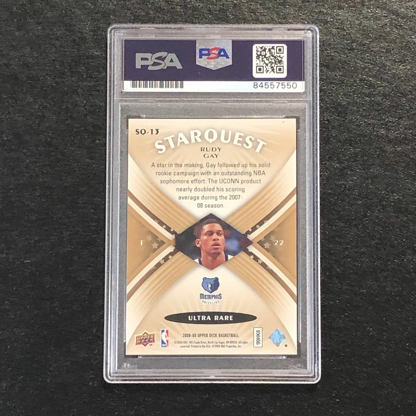 2008-09 Upper Deck Starquest #SQ1 Rudy Gay Signed Card AUTO 10 PSA Slabbed Grizz