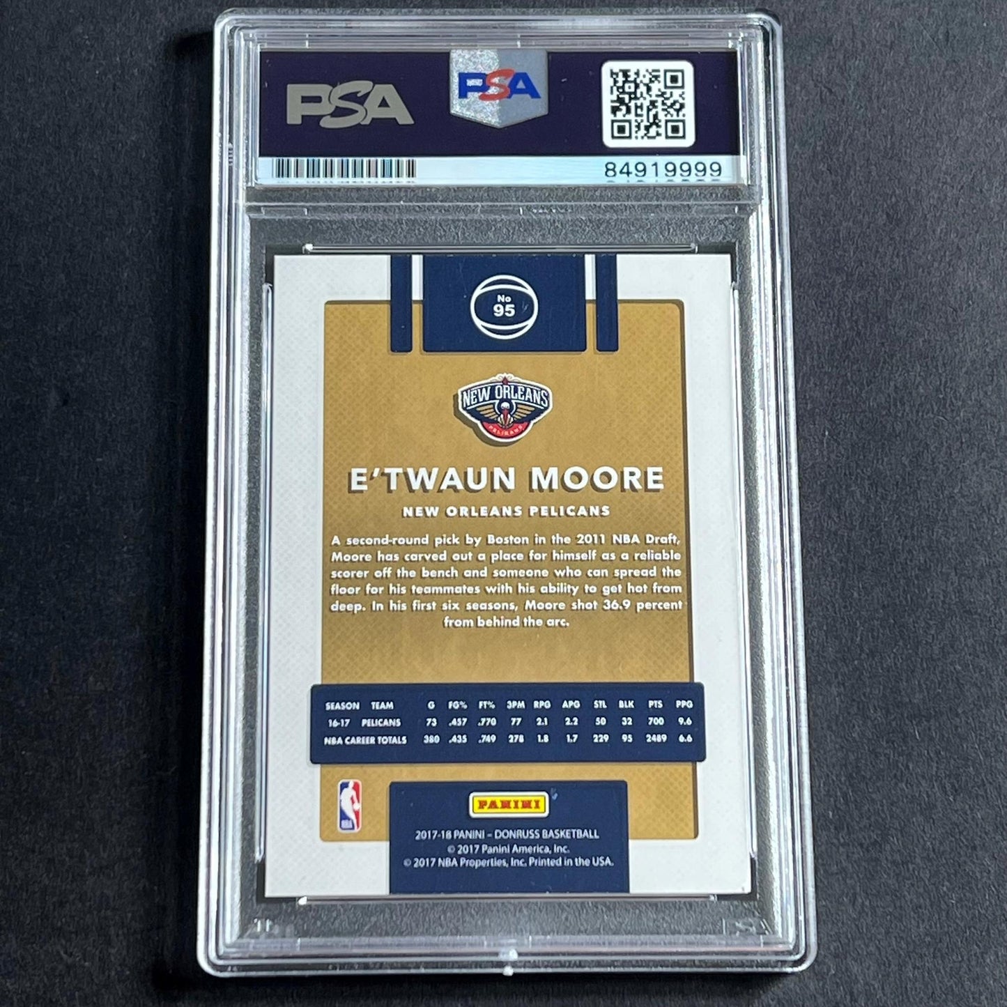 2017-18 Donruss #95 E'Twaun Moore Signed Card AUTO PSA Slabbed Pelicans