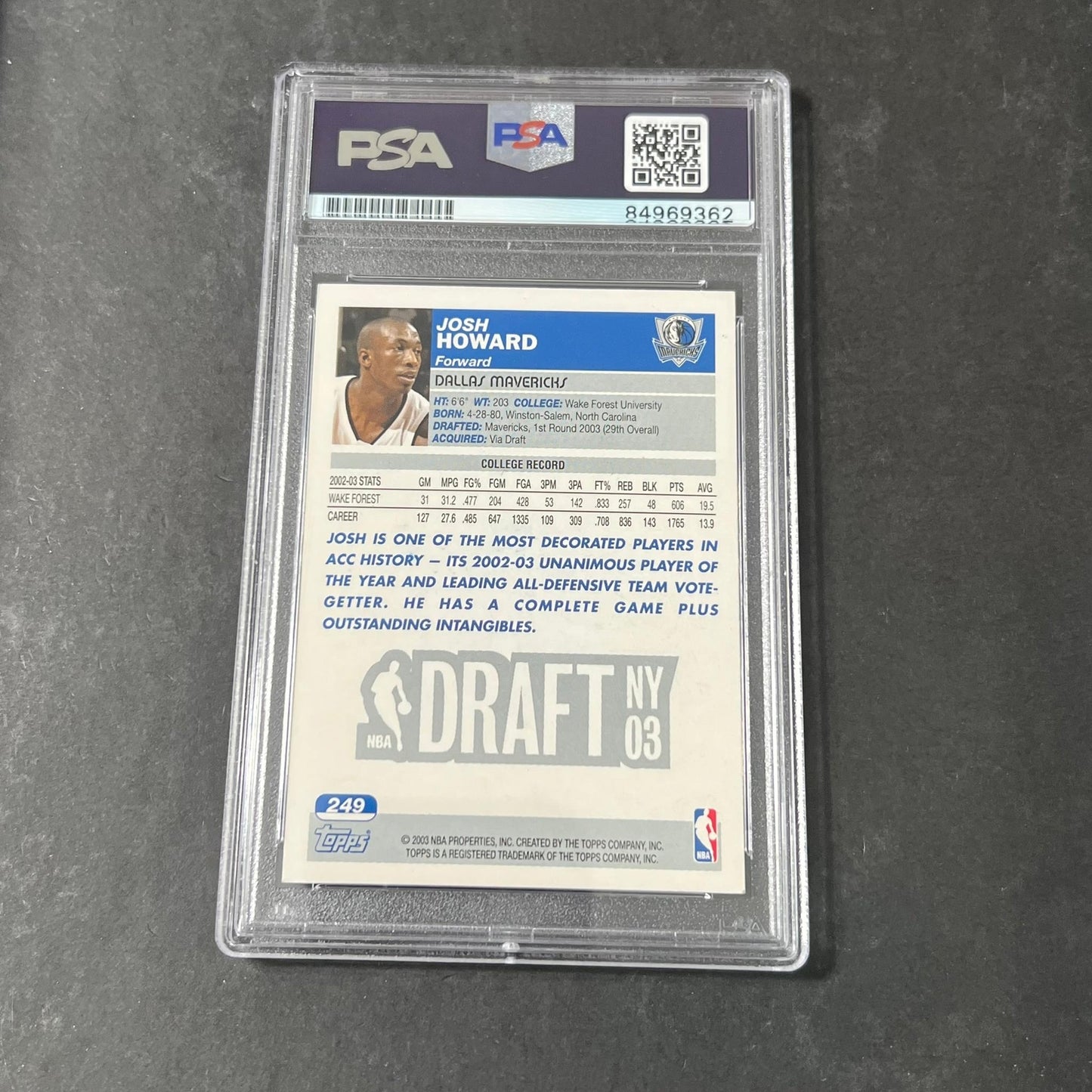 2003-04 TOPPS #249 Josh Howard Signed Card AUTO PSA/DNA Slabbed