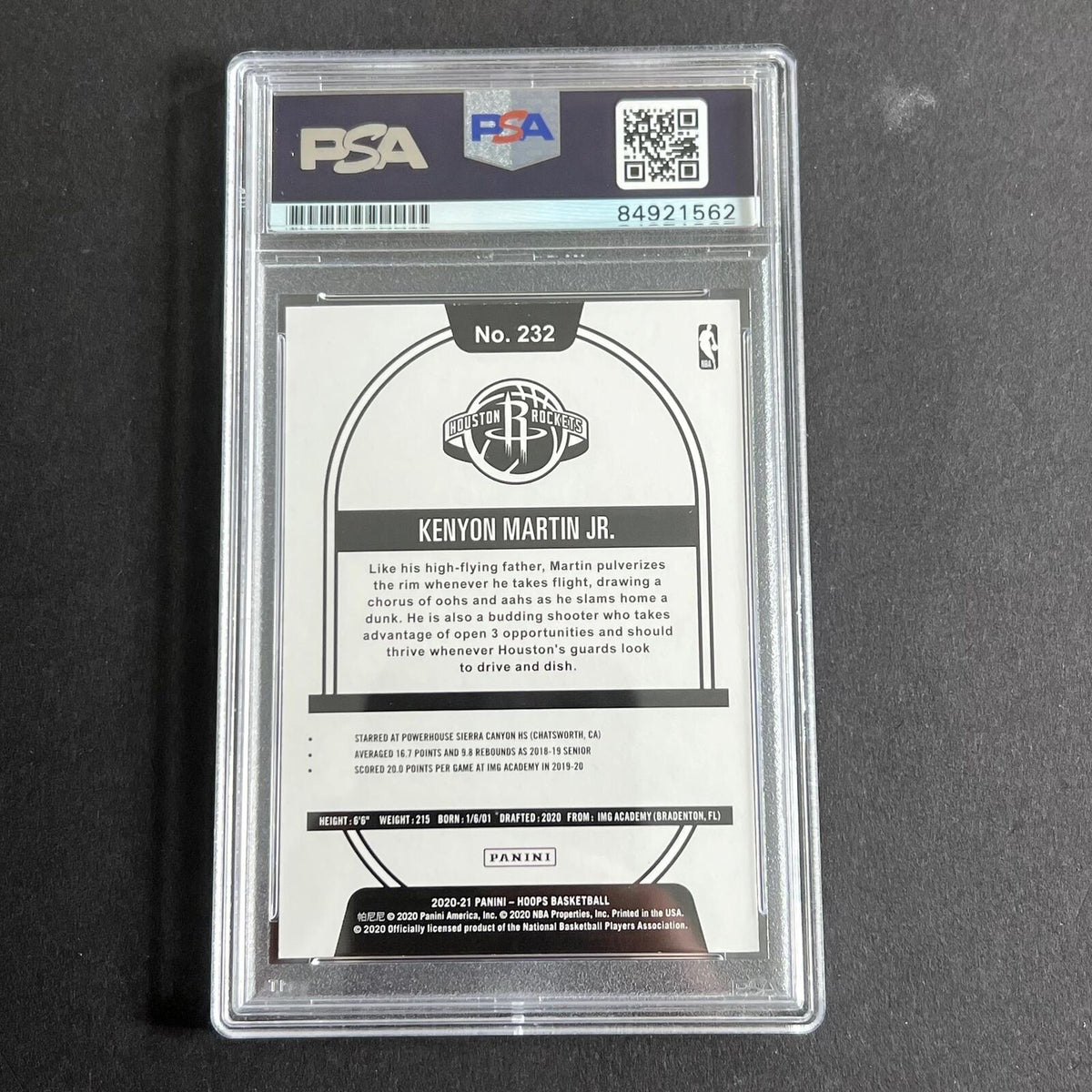 2020-21 NBA Hoops #232 Kenyon Martin Jr. Signed Card AUTO PSA Slabbed RC Rockets