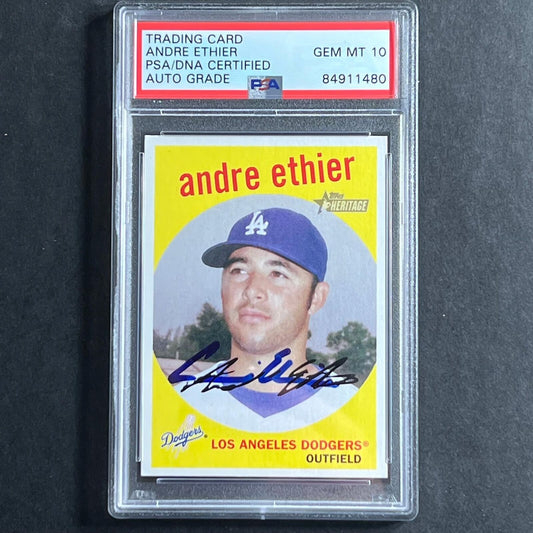 2008 Topps Heritage #9 Andre Ethier Signed Card AUTO 10 PSA Slabbed Dodgers