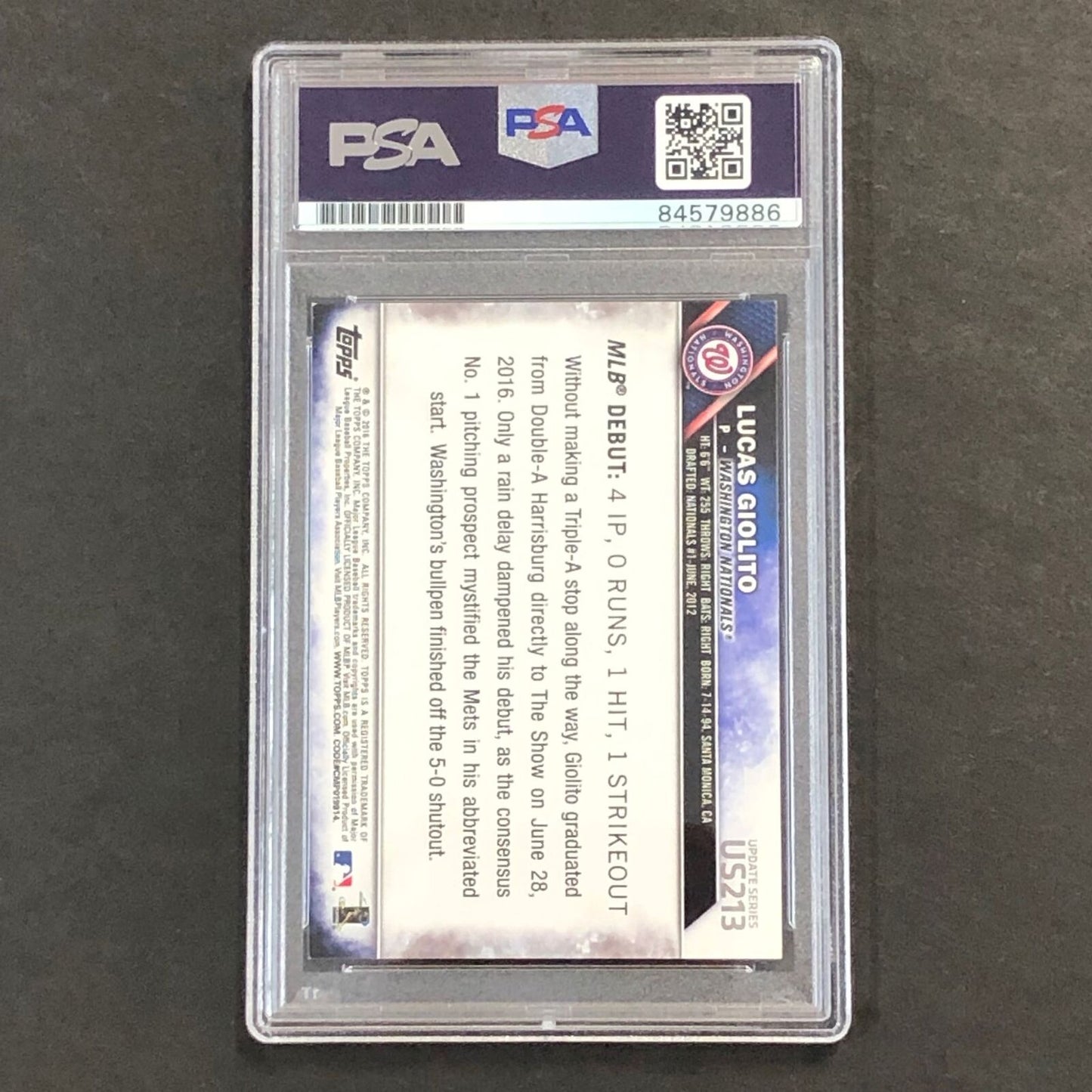 2016 Topps Update #213 Lucas Giolito Signed Rookie Card PSA Slabbed Auto RC Nati
