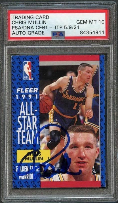 1991 FLEER #218 Chris Mullin Signed Card AUTO 10 PSA Slabbed Warriors