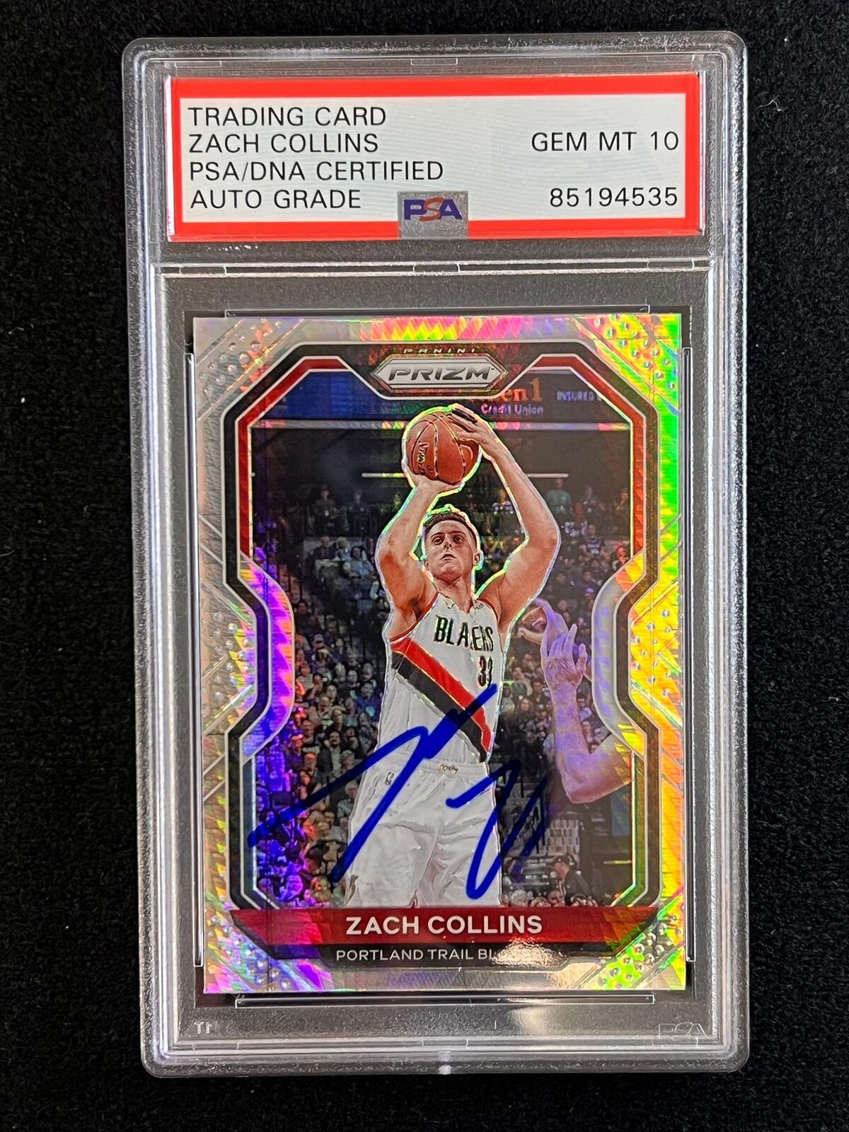 2020-21 Panini Prizm #6 ZACH COLLINS Signed Card AUTO 10 PSA Slabbed Blazers