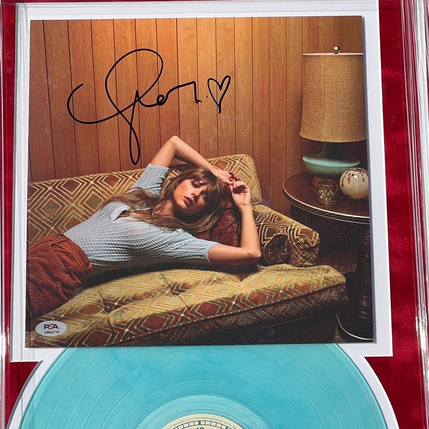 Taylor Swift Signed Vinyl Cover PSA/DNA AUTO 30x20 Framed Midnights