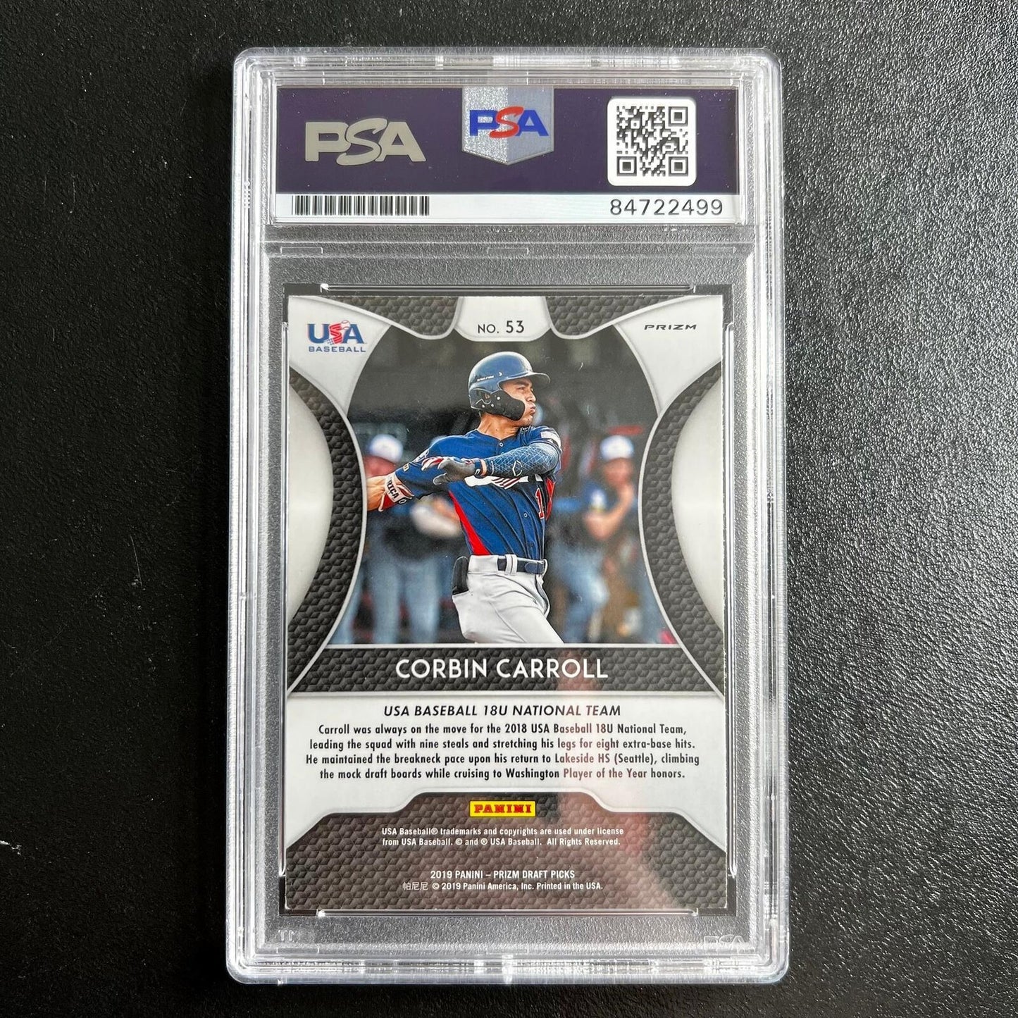 2019 Panini Prizm Draft Picks #53 signed by Corbin Carroll PSA/DNA Arizona Diamo