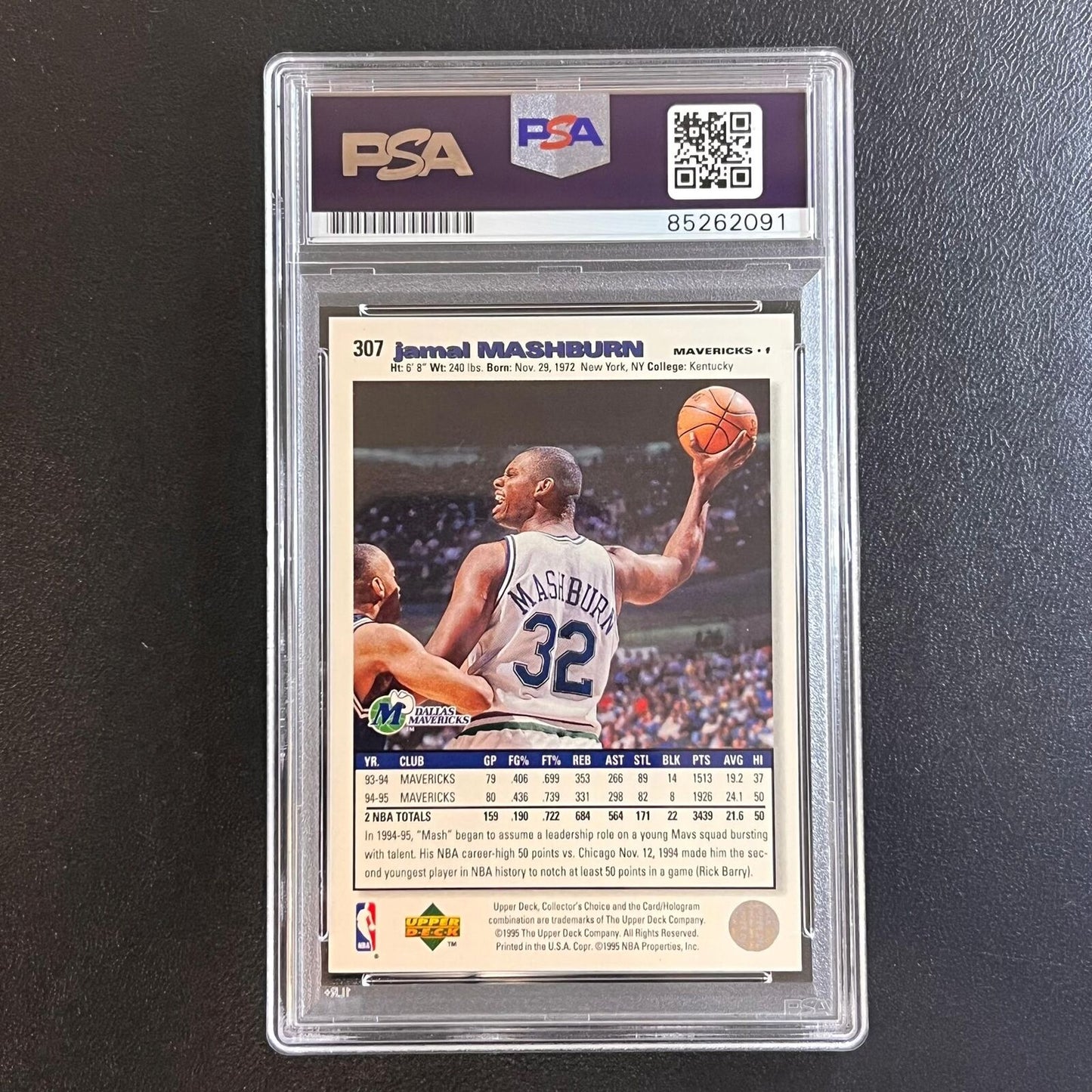 1995 Upper Deck Collector's Choice #307 Jamal Mashburn Signed Card PSA Slabbed M