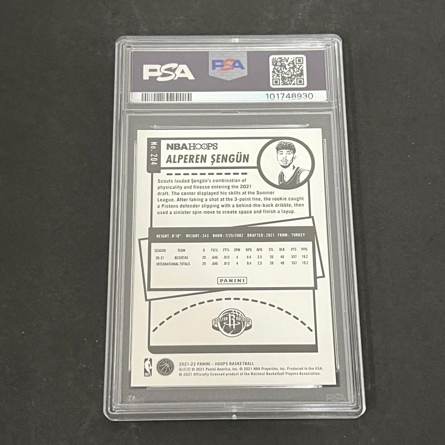 2021-22 Panini NBA Hoops Winter #204 Alperen Sengun signed Card PSA AUTO Slabbed