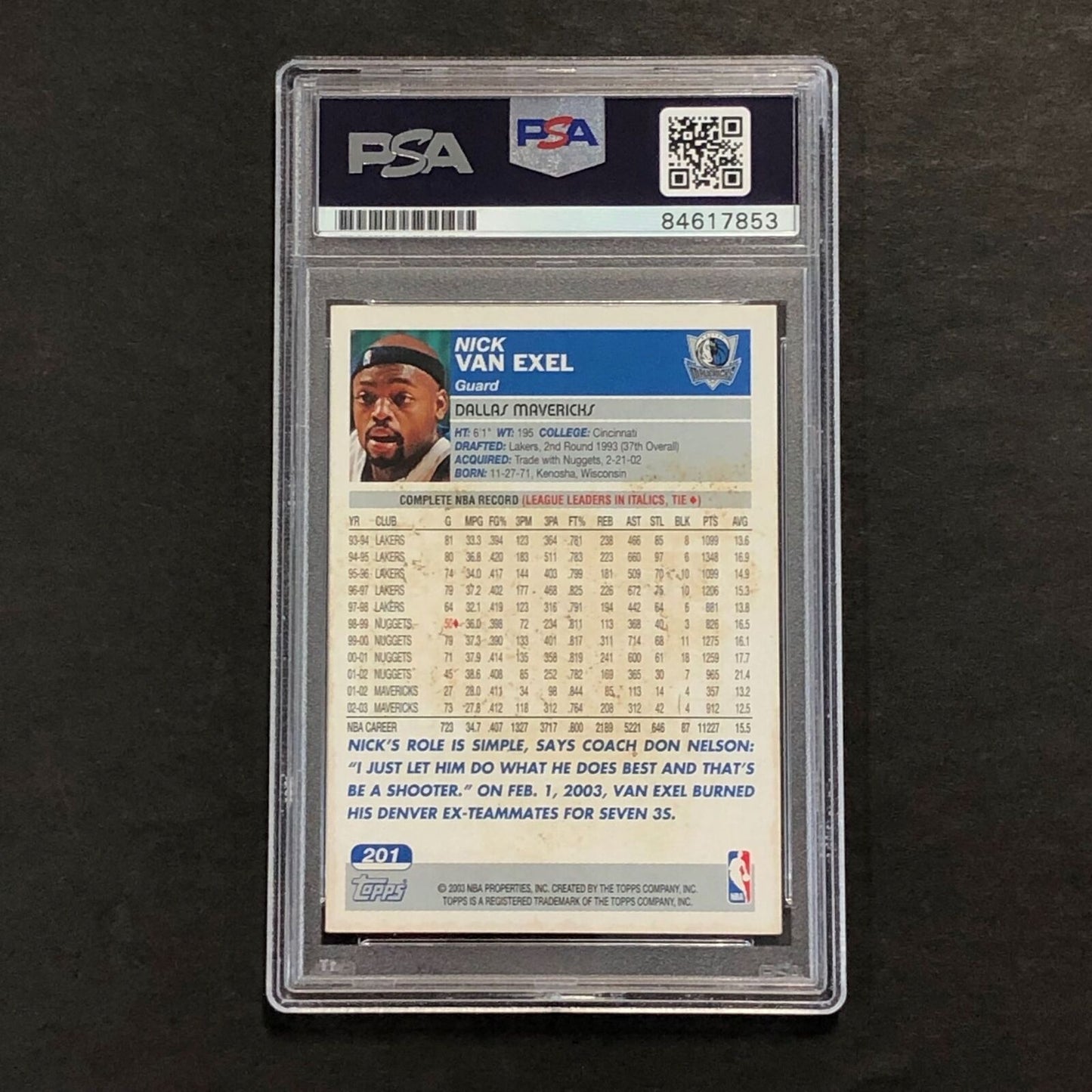 2003-04 Topps #201 Nick Van Exel Signed Card AUTO GRADE 10 PSA/DNA Slabbed