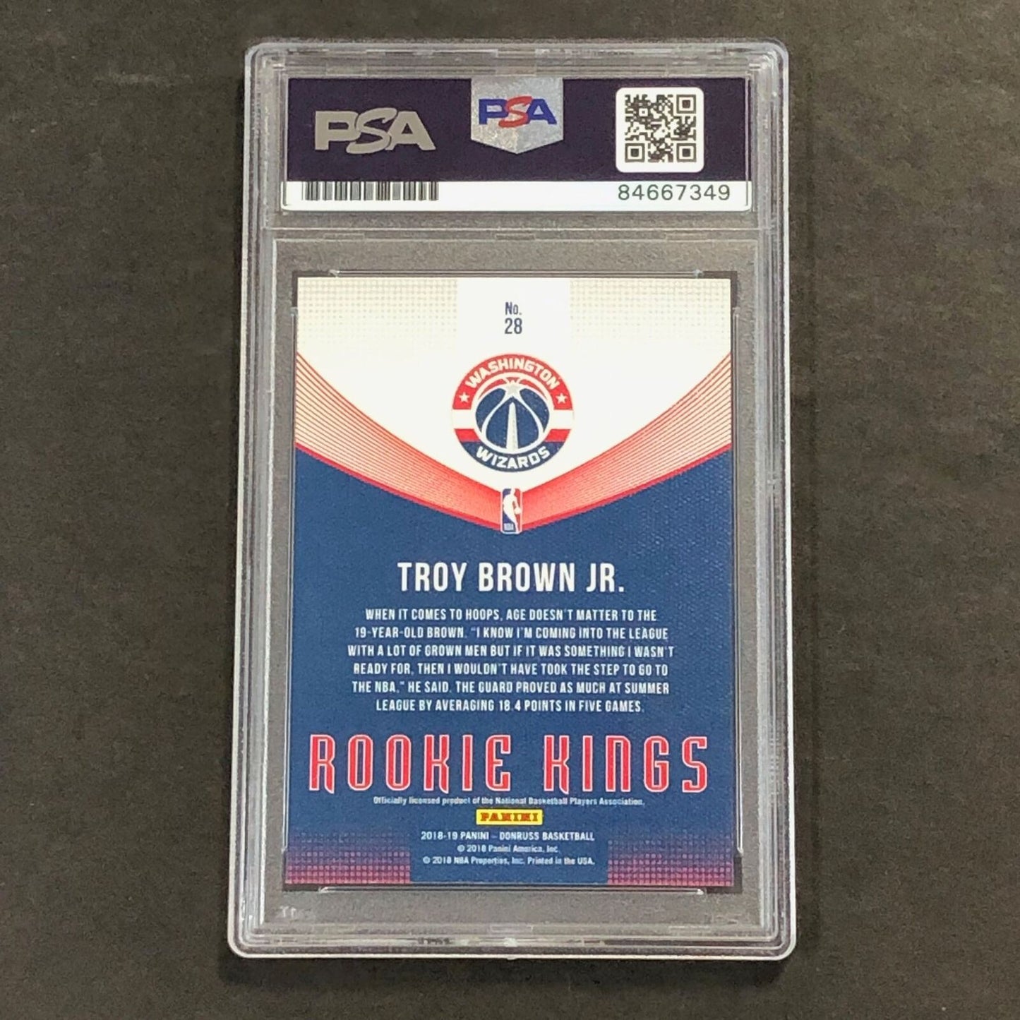 2018-19 Panini Donruss Rookie Kings #28 TROY BROWN JR. Signed Card AUTO GRADE 10