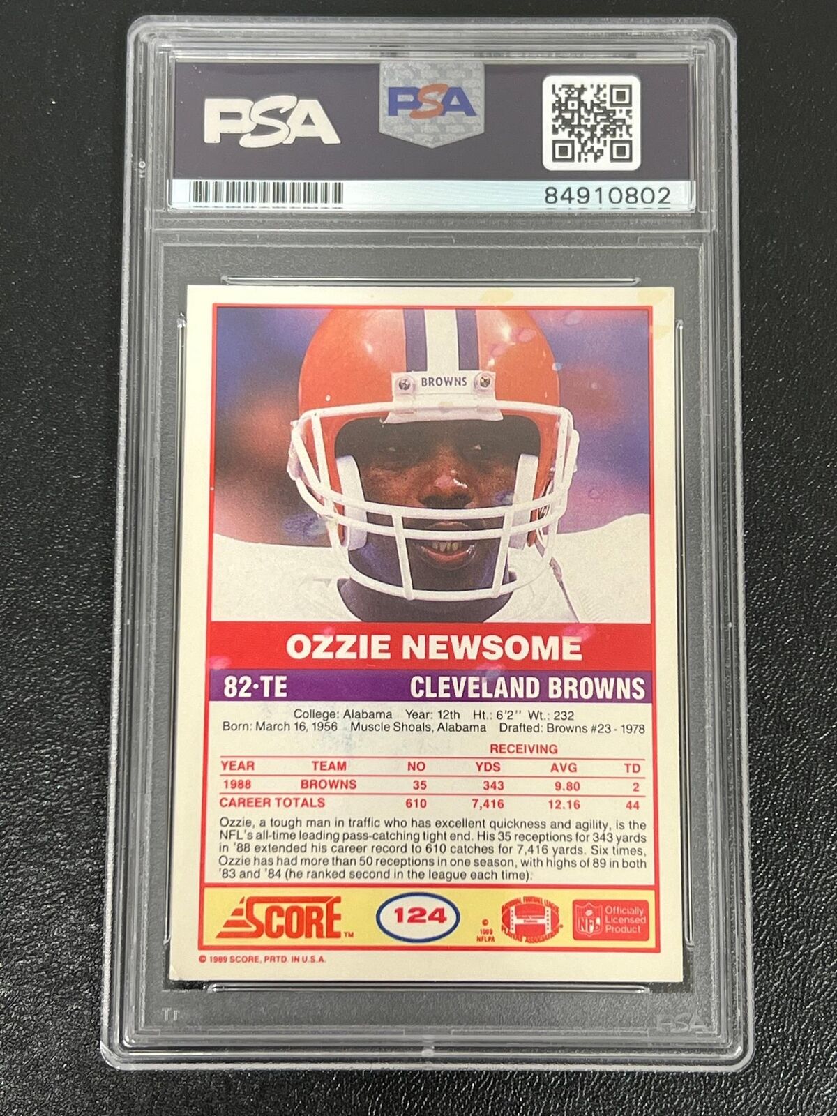 1989 Score #124 Ozzie Newsome Signed Card AUTO 10 PSA slabbed Browns