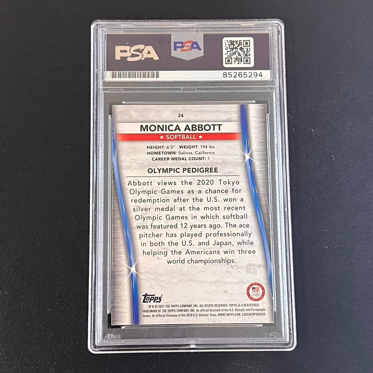 2021 Topps Softball #24 Monica Abbott Signed PSA Slabbed USA Softball