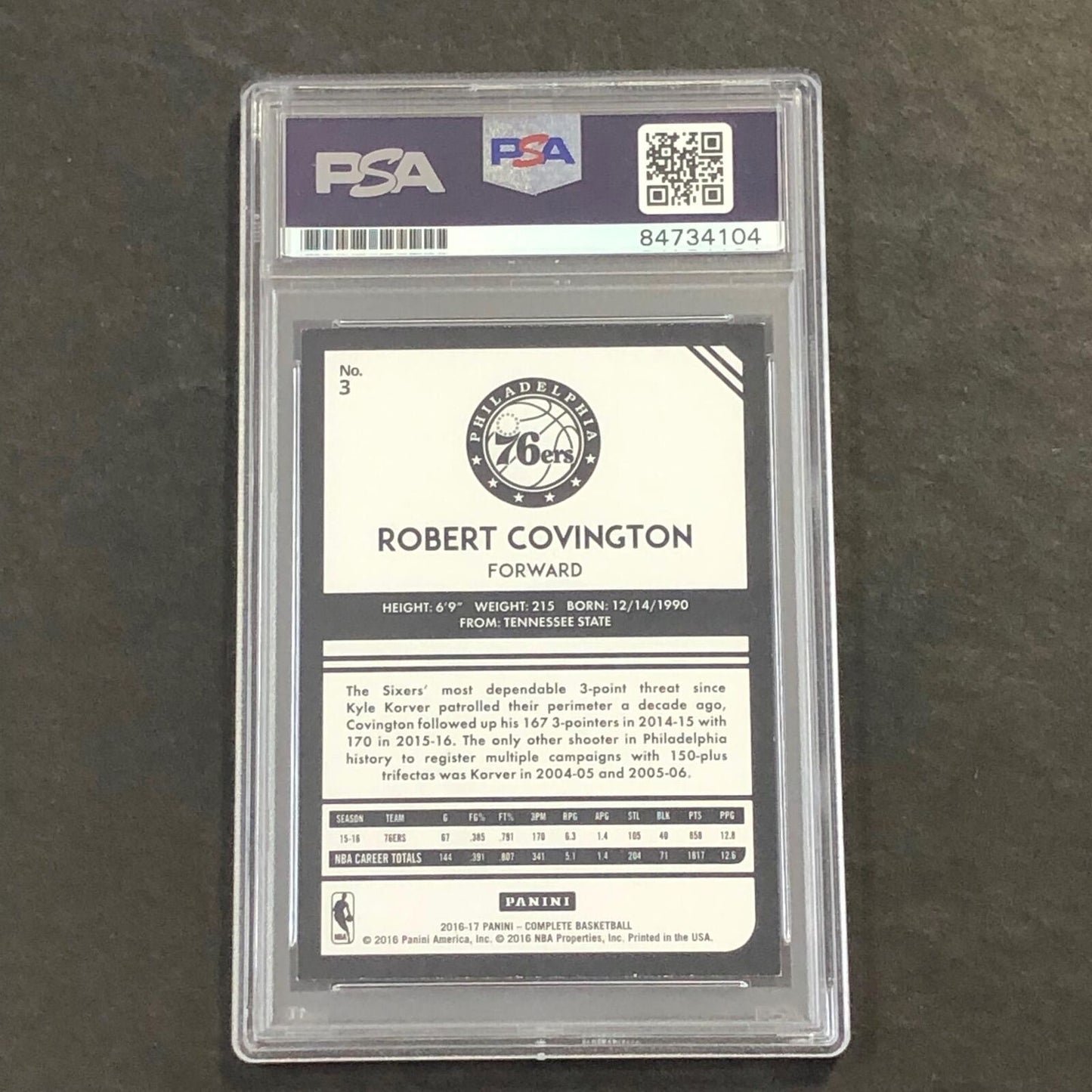 2016-17 Panini Complete #3 Robert Covington Signed Card AUTO 10 PSA Slabbed 76er