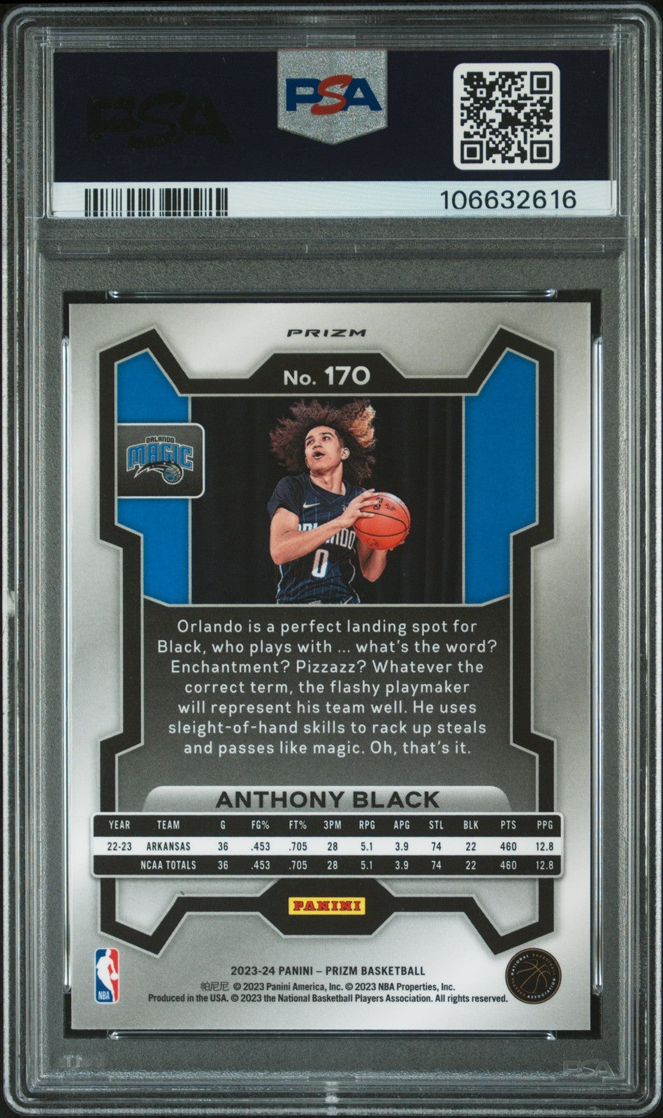 2023 Panini Prizm #170 Anthony Black Green signed card PSA 10 Auto 10