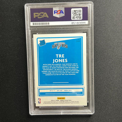 2020-21 Donruss Rated Rookie #244 Tre Jones Signed Card AUTO 10 PSA/DNA Slabbed