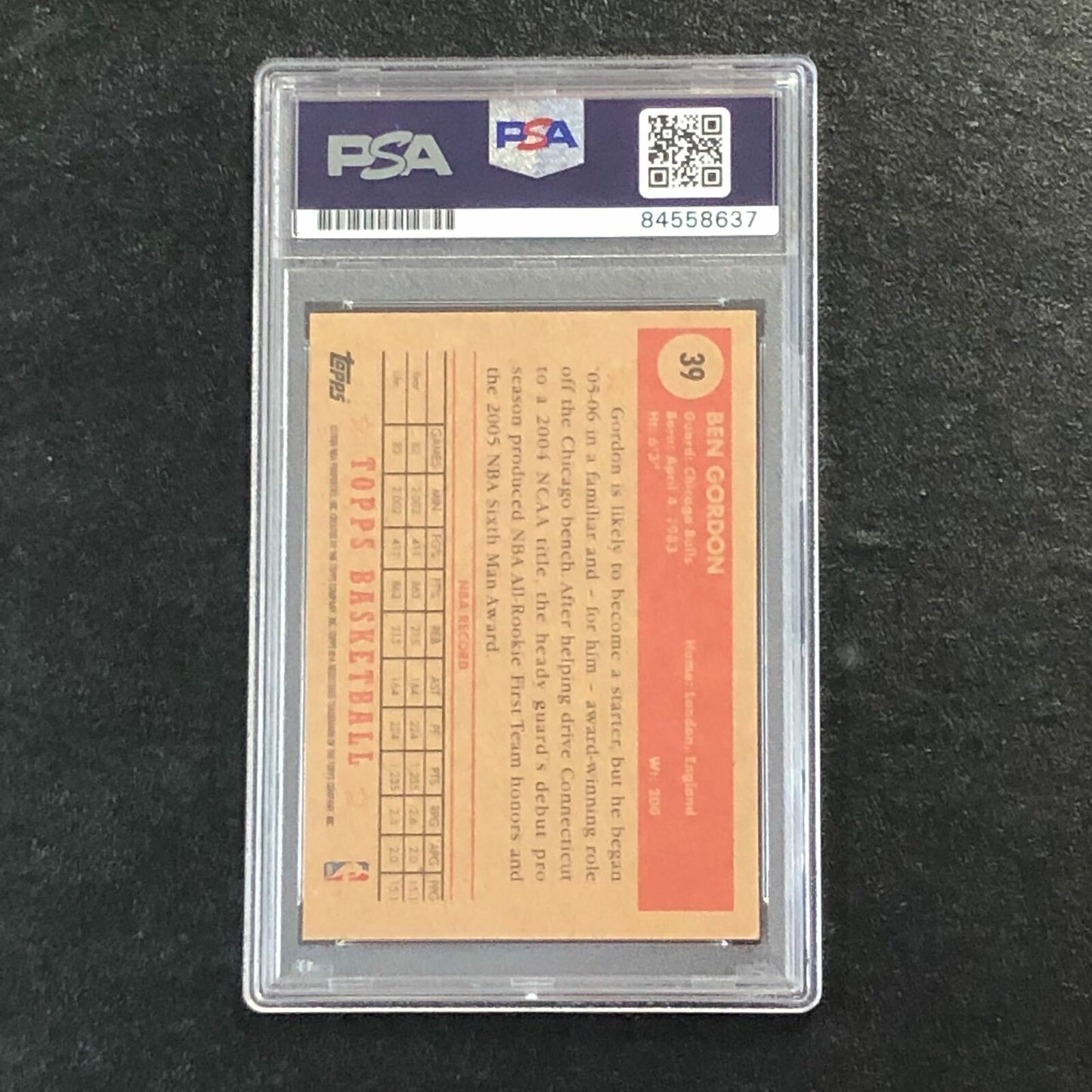 2005-06 Topps 1952 Style #39 Ben Gordon Signed Card AUTO PSA Slabbed Bulls