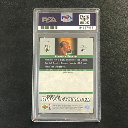 2003-04 Upper Deck Exclusives #22 Kendrick Perkins Signed Card AUTO PSA/DNA Slab