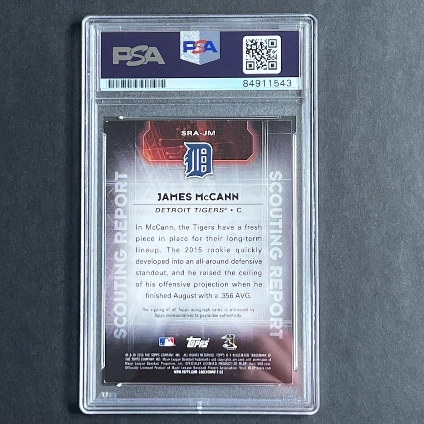 2015 Topps #SRA-JM Brian McCann Signed Card AUTO 10 PSA Slabbed Tigers