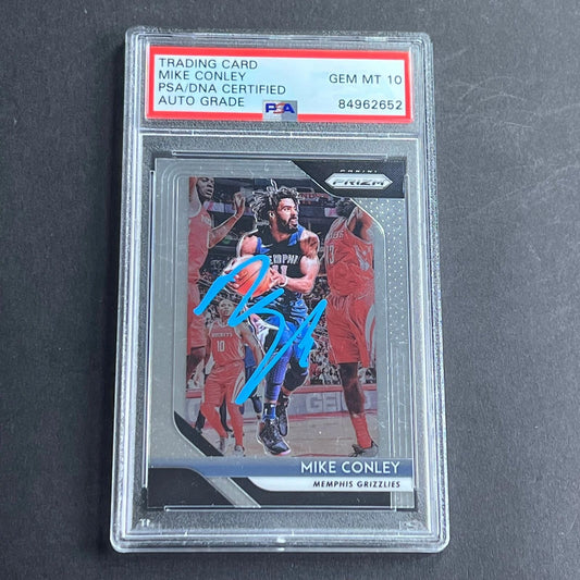 2018-2019 Panini Prizm #86 Mike Conley signed Card Auto Grade 10 PSA Slabbed Gri