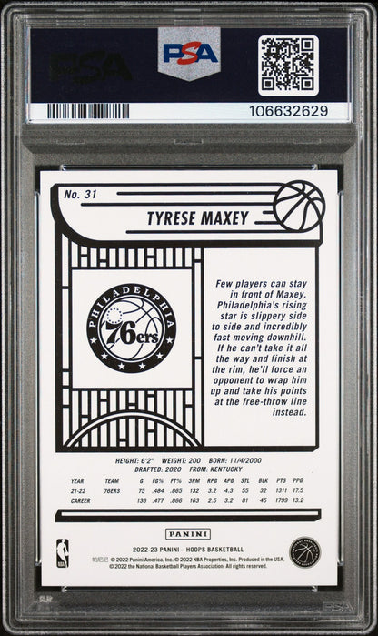 2022 Panini NBA Hoops #31 Tyrese Maxey signed card PSA 9 Auto 10